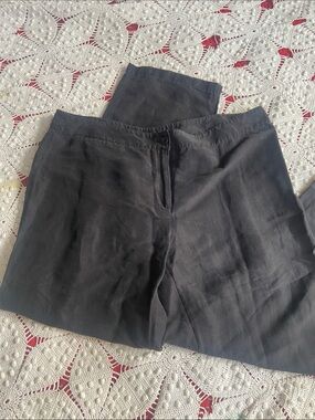 Eileen Fisher Black Wide-Leg Linen-Blend Trousers